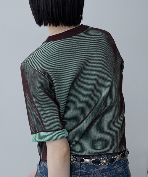 VACANCY(ヴァカンシー)の「配色プレーティングハーフスリーブリブニット/新色追加(ニット/セーター・レディース・グリーン/オレンジ/ブラック/ホワイト/ブルー/ネイビー・FREE)」の15枚目の写真