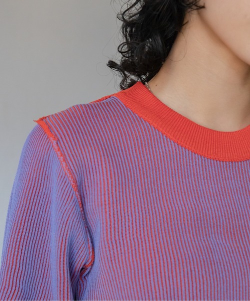 VACANCY(ヴァカンシー)の「配色プレーティングハーフスリーブリブニット/新色追加(ニット/セーター・レディース・グリーン/オレンジ/ブラック/ホワイト/ブルー/ネイビー・FREE)」の9枚目の写真