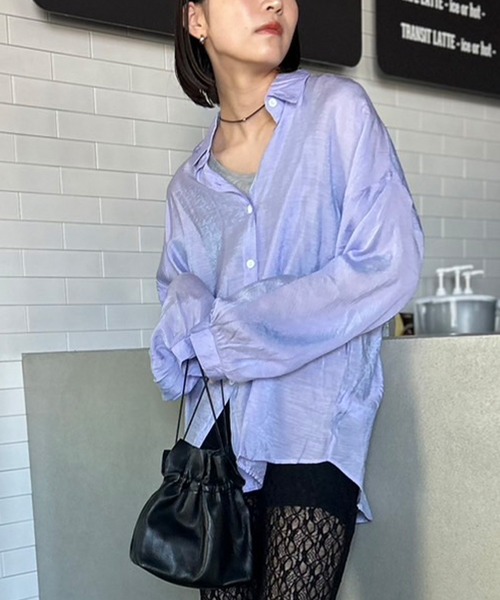 Kotoe（コトエ）の「レディース ビッグシャツ ドロップショルダー シースルー シアーオーバーサイズシャツ（シャツ/ブラウス・レディース・オレンジ/パープル/グリーン/ホワイト・FREE）」の3枚目の写真