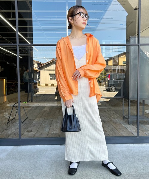 Kotoe（コトエ）の「レディース ビッグシャツ ドロップショルダー シースルー シアーオーバーサイズシャツ（シャツ/ブラウス・レディース・オレンジ/パープル/グリーン/ホワイト・FREE）」の15枚目の写真