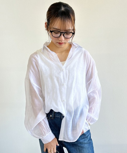 Kotoe（コトエ）の「レディース ビッグシャツ ドロップショルダー シースルー シアーオーバーサイズシャツ（シャツ/ブラウス・レディース・オレンジ/パープル/グリーン/ホワイト・FREE）」の8枚目の写真