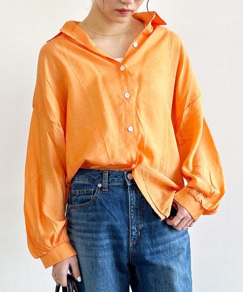 Kotoe（コトエ）の「レディース ビッグシャツ ドロップショルダー シースルー シアーオーバーサイズシャツ（シャツ/ブラウス・レディース・オレンジ/パープル/グリーン/ホワイト・FREE）」の16枚目の写真