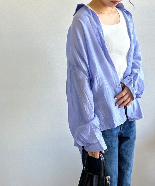 Kotoe（コトエ）の「レディース ビッグシャツ ドロップショルダー シースルー シアーオーバーサイズシャツ（シャツ/ブラウス・レディース・オレンジ/パープル/グリーン/ホワイト・FREE）」の6枚目の写真