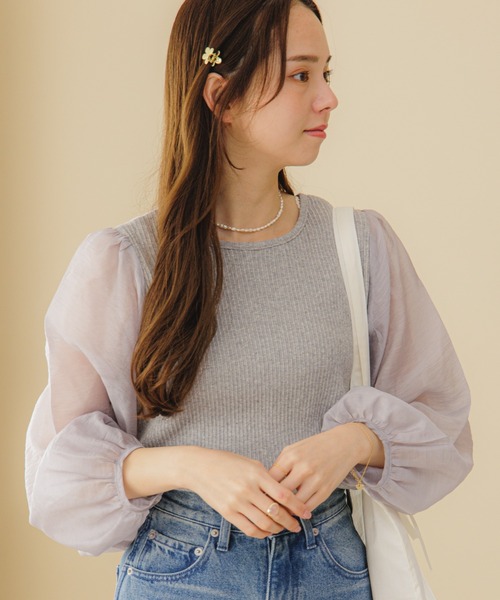 flower(フラワー)の「シアーバブルトップ(シャツ/ブラウス・レディース・アイボリー/グレー・FREE)」の1枚目の写真