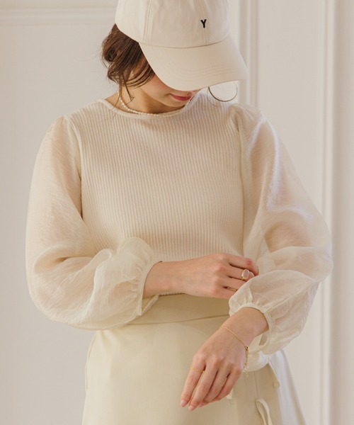 flower(フラワー)の「シアーバブルトップ(シャツ/ブラウス・レディース・アイボリー/グレー・FREE)」の2枚目の写真