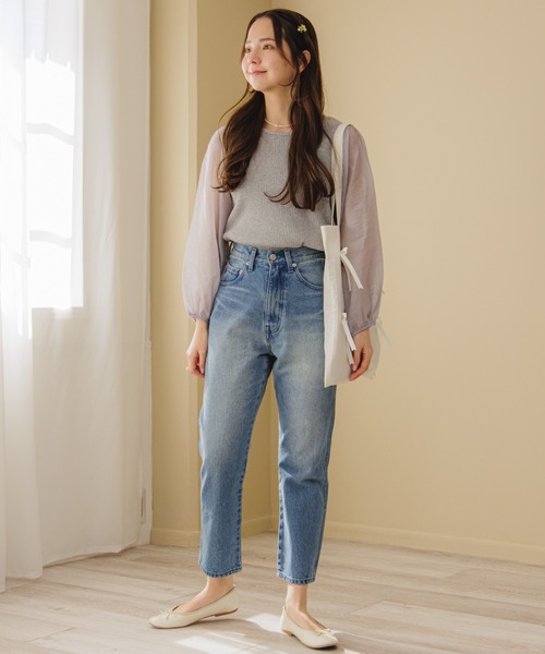 flower(フラワー)の「シアーバブルトップ(シャツ/ブラウス・レディース・アイボリー/グレー・FREE)」の9枚目の写真