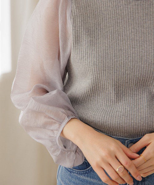 flower(フラワー)の「シアーバブルトップ(シャツ/ブラウス・レディース・アイボリー/グレー・FREE)」の7枚目の写真