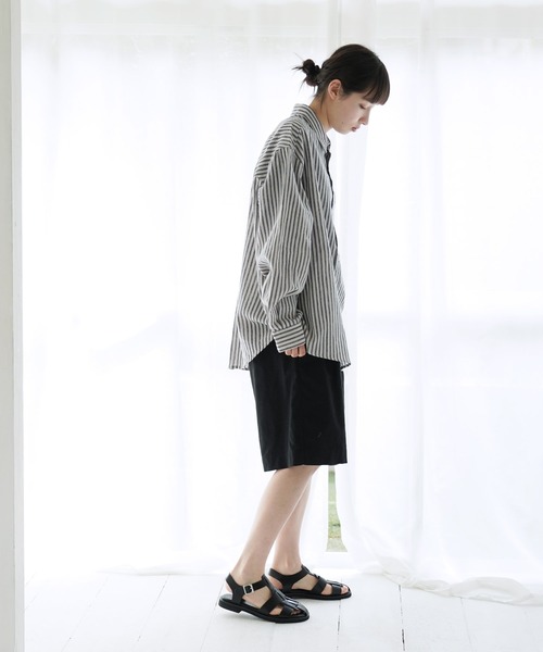 Air Tokyo(エアートウキョー)の「綿麻 ストライプ レギュラーカラー オーバーシャツ(シャツ/ブラウス・メンズ・ホワイト×ブラック/ホワイト×ブルー・MEDIUM/LARGE)」の13枚目の写真