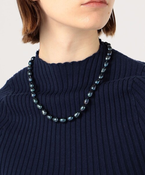 パールネックレス　タマムシ色 中古 パール ネックレス 玉虫色 ブラック系 1連 約39cm