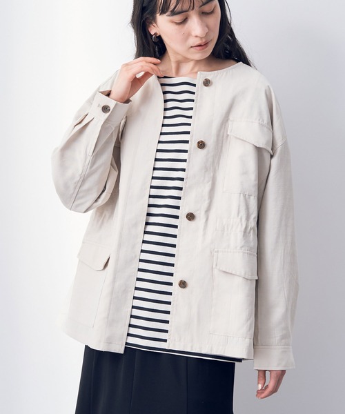 YECCA VECCA（イェッカヴェッカ）の「ミリタリージャケット（ミリタリージャケット・レディース・グレイッシュベージュ/ピンク/モカ・M）」の2枚目の写真