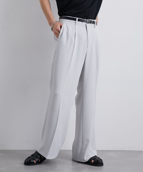 JUNRED（ジュンレッド）の「セットアップ対応 / トロミタックワイドフレアパンツ（スラックス・メンズ・キャメル/グリーン/ライトグレー/ブラック・L/M/S）」の5枚目の写真