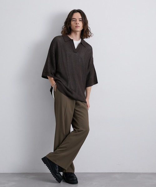 JUNRED（ジュンレッド）の「セットアップ対応 / トロミタックワイドフレアパンツ（スラックス・メンズ・キャメル/グリーン/ライトグレー/ブラック・L/M/S）」の18枚目の写真