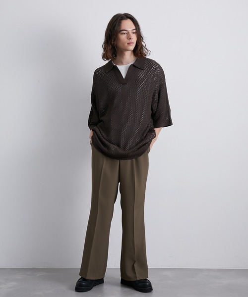 JUNRED（ジュンレッド）の「セットアップ対応 / トロミタックワイドフレアパンツ（スラックス・メンズ・キャメル/グリーン/ライトグレー/ブラック・L/M/S）」の19枚目の写真