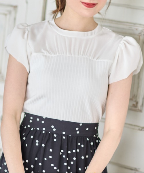 tocco closet（トッコ　クローゼット）の「後ろリボン付きシフォン切り替えリブカットソープルオーバー（Tシャツ/カットソー・レディース・オフホワイト/グレイッシュブルー・M）」の2枚目の写真