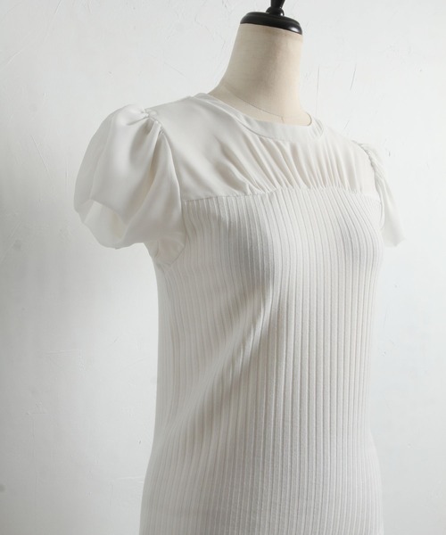 tocco closet（トッコ　クローゼット）の「後ろリボン付きシフォン切り替えリブカットソープルオーバー（Tシャツ/カットソー・レディース・オフホワイト/グレイッシュブルー・M）」の18枚目の写真