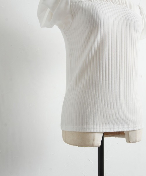 tocco closet（トッコ　クローゼット）の「後ろリボン付きシフォン切り替えリブカットソープルオーバー（Tシャツ/カットソー・レディース・オフホワイト/グレイッシュブルー・M）」の19枚目の写真