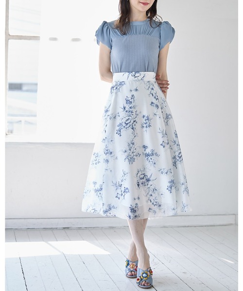 tocco closet（トッコ　クローゼット）の「後ろリボン付きシフォン切り替えリブカットソープルオーバー（Tシャツ/カットソー・レディース・オフホワイト/グレイッシュブルー・M）」の8枚目の写真