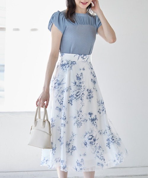 tocco closet（トッコ　クローゼット）の「後ろリボン付きシフォン切り替えリブカットソープルオーバー（Tシャツ/カットソー・レディース・オフホワイト/グレイッシュブルー・M）」の9枚目の写真