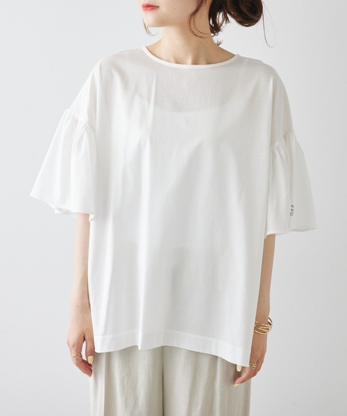 PUAL CE CIN（ピュアルセシン）の「ワンポイントプリントシルケット袖フリルTシャツ（Tシャツ/カットソー・レディース・ブラック系/ブルー系/オフホワイト/ブラック・FREE）」の15枚目の写真