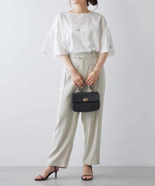 PUAL CE CIN（ピュアルセシン）の「ワンポイントプリントシルケット袖フリルTシャツ（Tシャツ/カットソー・レディース・ブラック系/ブルー系/オフホワイト/ブラック・FREE）」の18枚目の写真