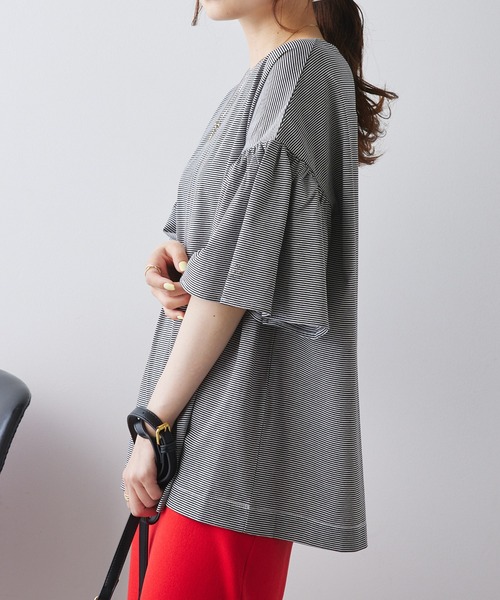 PUAL CE CIN（ピュアルセシン）の「ワンポイントプリントシルケット袖フリルTシャツ（Tシャツ/カットソー・レディース・ブラック系/ブルー系/オフホワイト/ブラック・FREE）」の17枚目の写真