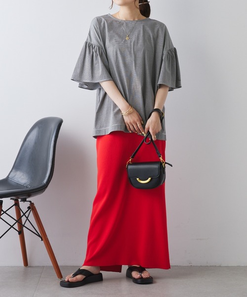 PUAL CE CIN（ピュアルセシン）の「ワンポイントプリントシルケット袖フリルTシャツ（Tシャツ/カットソー・レディース・ブラック系/ブルー系/オフホワイト/ブラック・FREE）」の19枚目の写真