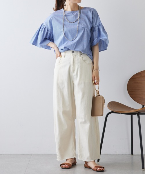 ワンポイントプリントシルケット袖フリルTシャツ（Tシャツ