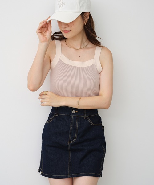 one after another NICE CLAUP(ワンアフターアナザーナイスクラップ)の「配色ニットタンクトップ(タンクトップ・レディース・アイボリー/オフホワイト/ピンク/ホワイト×ブラック・FREE)」の6枚目の写真