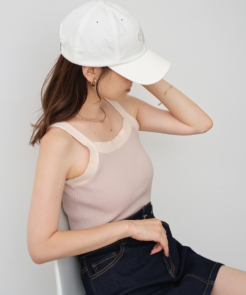 one after another NICE CLAUP(ワンアフターアナザーナイスクラップ)の「配色ニットタンクトップ(タンクトップ・レディース・アイボリー/オフホワイト/ピンク/ホワイト×ブラック・FREE)」の9枚目の写真