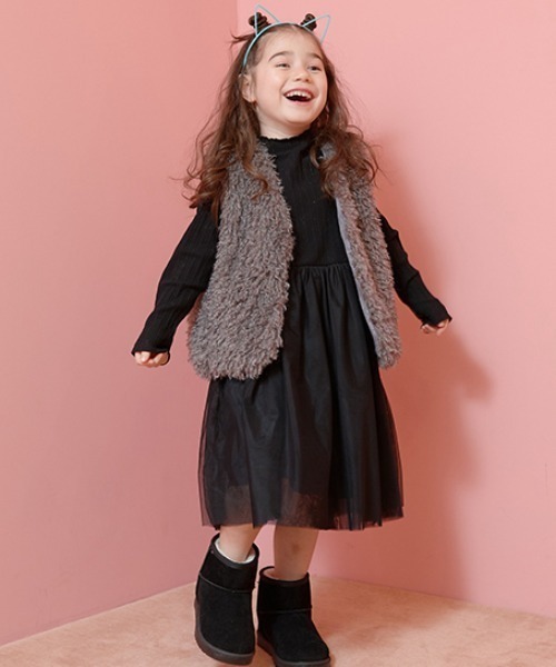 Lycee mine(リセマイン)の「チュールドッキングワンピース(ワンピース・キッズ・チャコール/ブラック/ピンク・140cm/150cm/130cm/110cm/120cm/100cm)」の7枚目の写真