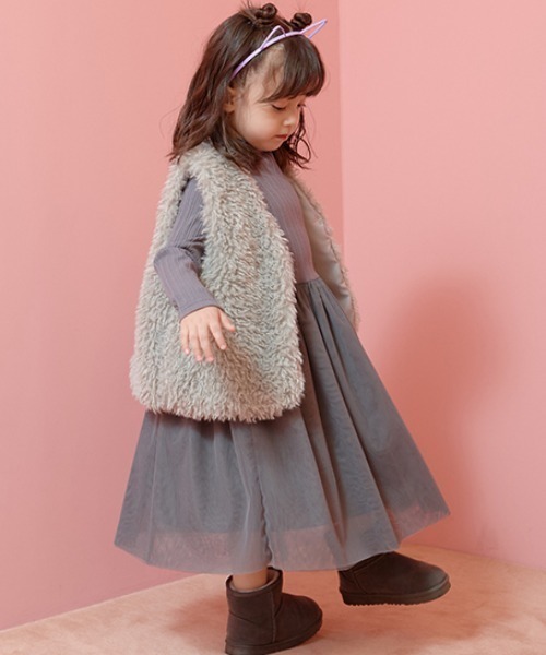 Lycee mine(リセマイン)の「チュールドッキングワンピース(ワンピース・キッズ・チャコール/ブラック/ピンク・140cm/150cm/130cm/110cm/120cm/100cm)」の8枚目の写真