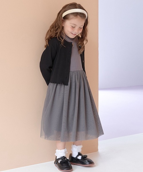 Lycee mine(リセマイン)の「チュールドッキングワンピース(ワンピース・キッズ・チャコール/ブラック/ピンク・140cm/150cm/130cm/110cm/120cm/100cm)」の10枚目の写真