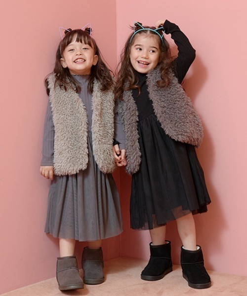 Lycee mine(リセマイン)の「チュールドッキングワンピース(ワンピース・キッズ・チャコール/ブラック/ピンク・140cm/150cm/130cm/110cm/120cm/100cm)」の6枚目の写真