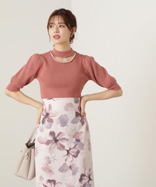 PROPORTION BODY DRESSING(プロポーションボディドレッシング)の「デコルテパールニット / 1213270802(ニット/セーター・レディース・グレー/ピンク/ブラック・MEDIUM/SMALL)」の3枚目の写真