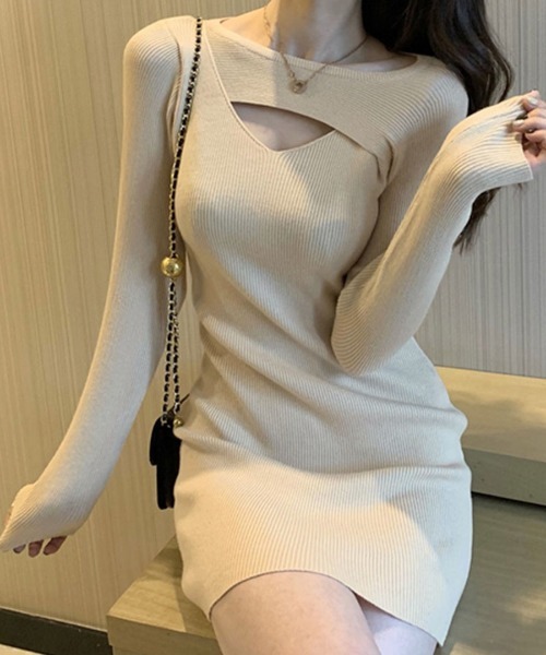 未使用品 meニットワンピ♡ セール】配色ボーダーストライプニットワンピース（ワンピース