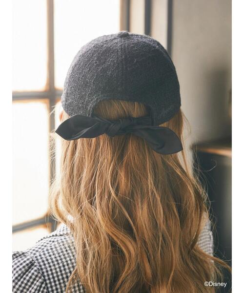 ミッキー型フリース帽子 リボン付き ミッキー型フリース帽子 リボン