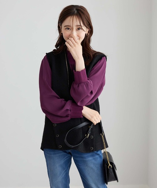BELLUNA PLUS(ベルーナ)の「衿&袖ニット使い美人顔ブラウス(シャツ/ブラウス・レディース・パープル系その他/ブルー系その他/ライム/ホワイト系その他・MEDIUM/LARGE/X-LARGE)」の14枚目の写真