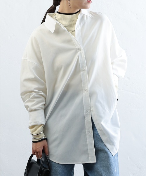 COLONY 2139(コロニートゥーワンスリーナイン)の「コットンライクポリレギュラーカラービッグシャツ(シャツ/ブラウス・レディース・オフホワイト/サックスブルー・FREE)」の2枚目の写真