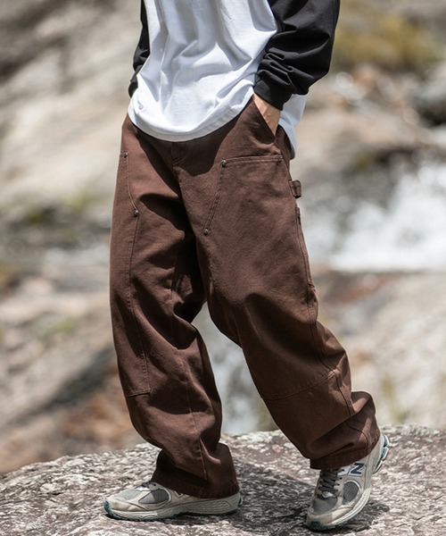 aimoha（アイモハ）の「aimoha outdoor ユニセックス スビンテージ風　ワイド ストレートパンツ（スラックス・レディース・ブラック/ベージュ/チョコ・LARGE/X-LARGE/MEDIUM）」の2枚目の写真