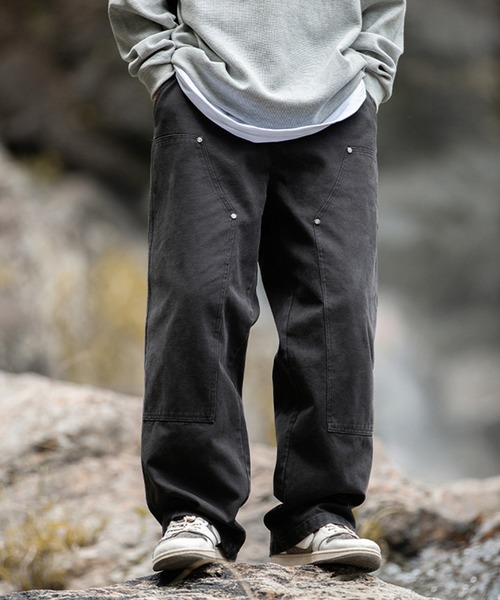 aimoha（アイモハ）の「aimoha outdoor ユニセックス スビンテージ風　ワイド ストレートパンツ（スラックス・レディース・ブラック/ベージュ/チョコ・LARGE/X-LARGE/MEDIUM）」の7枚目の写真