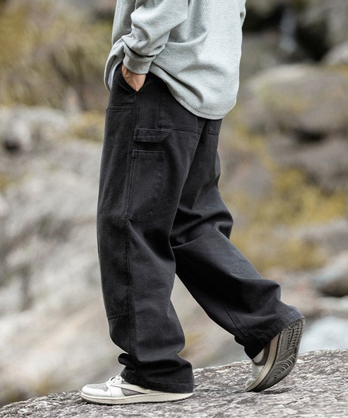 aimoha（アイモハ）の「aimoha outdoor ユニセックス スビンテージ風　ワイド ストレートパンツ（スラックス・レディース・ブラック/ベージュ/チョコ・LARGE/X-LARGE/MEDIUM）」の8枚目の写真