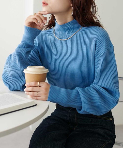 WEB限定】バルーン袖タートルリブプルオーバー（ニット/セーター