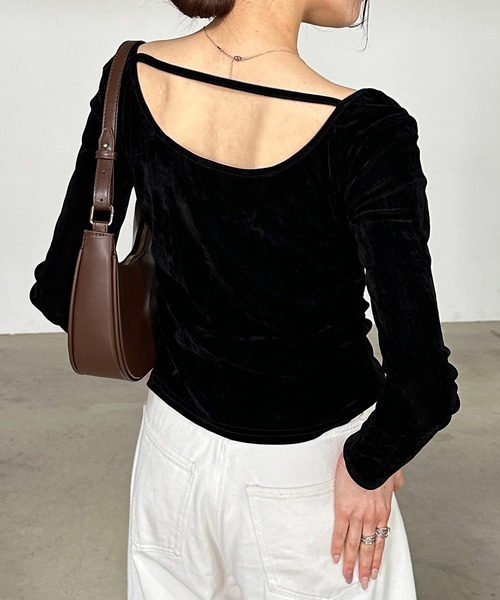 セール】バックオープンシアーベロアトップス（Tシャツ/カットソー
