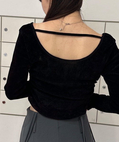 solleim（ソルレム）の「バックオープンシアーベロアトップス（Tシャツ/カットソー・レディース・ブラウン/ブラック/グレー/ボルドー/ブラック系/グレー系/ブラウン系/レッド系・M/L）」の16枚目の写真
