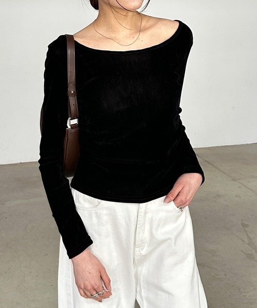 セール】バックオープンシアーベロアトップス（Tシャツ/カットソー