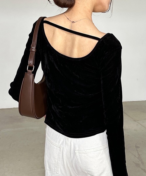 セール】バックオープンシアーベロアトップス（Tシャツ/カットソー
