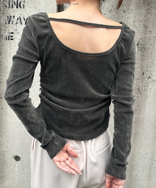 solleim（ソルレム）の「バックオープンシアーベロアトップス（Tシャツ/カットソー・レディース・ブラウン/ブラック/グレー/ボルドー/ブラック系/グレー系/ブラウン系/レッド系・M/L）」の10枚目の写真