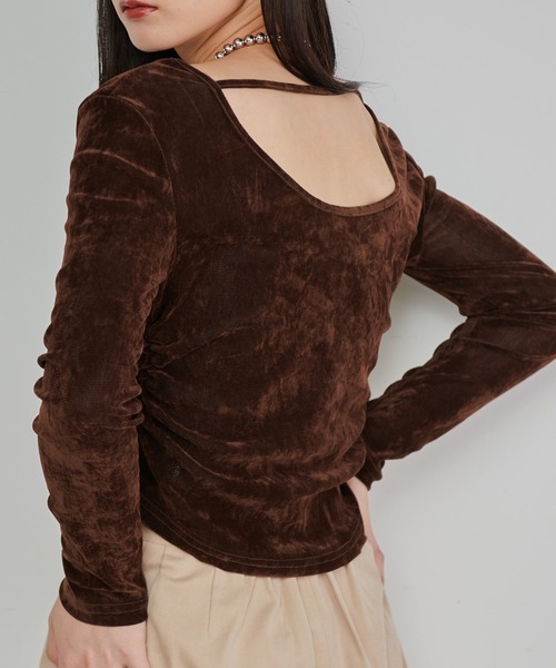 solleim（ソルレム）の「バックオープンシアーベロアトップス（Tシャツ/カットソー・レディース・ブラウン/ブラック/グレー/ボルドー/ブラック系/グレー系/ブラウン系/レッド系・M/L）」の13枚目の写真