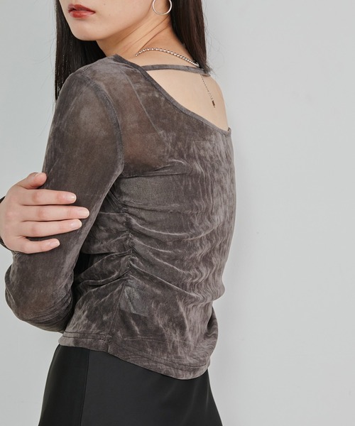 solleim（ソルレム）の「バックオープンシアーベロアトップス（Tシャツ/カットソー・レディース・ブラウン/ブラック/グレー/ボルドー/ブラック系/グレー系/ブラウン系/レッド系・M/L）」の14枚目の写真