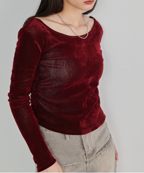 セール】バックオープンシアーベロアトップス（Tシャツ/カットソー